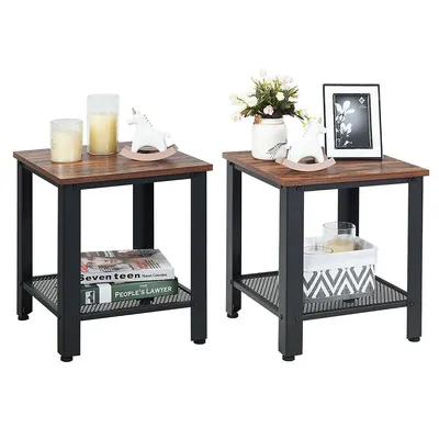 Set Of 2 Industrial End Table 2tier Side Table W/storage Shelf Sofa Table Black
