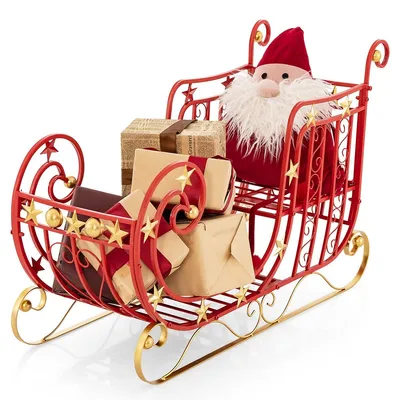 Red Santa Sleigh With Large Cargo Area For Gifts Metal Christmas Holiday Decor
