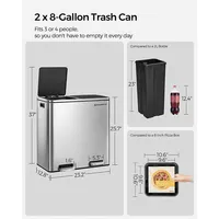Trash Can With 2 Seperate 8-gallon (30l) Garbage Cans And Step-on Pedal Open