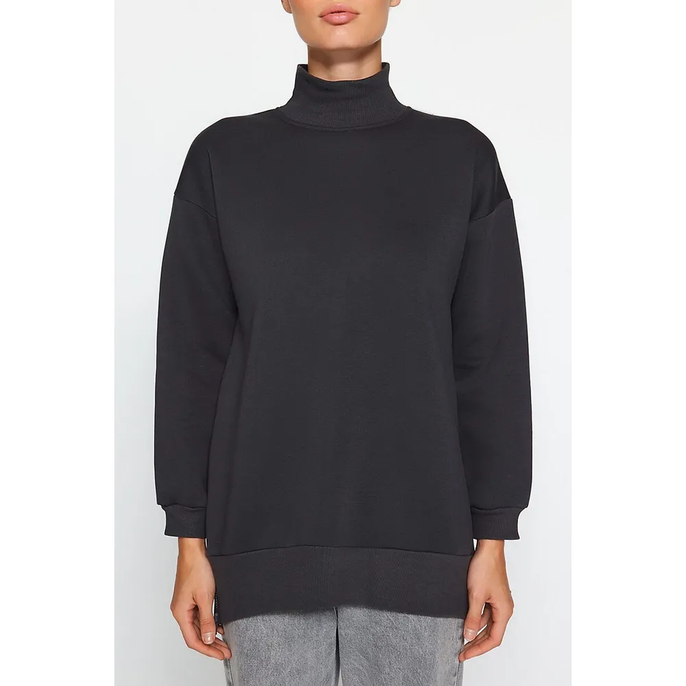 Oversize sweater with collar - gray-black