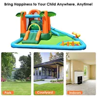 Inflatable Bounce House Kids Water Splash Pool Dual Slide Jumping Castle W/ Bag