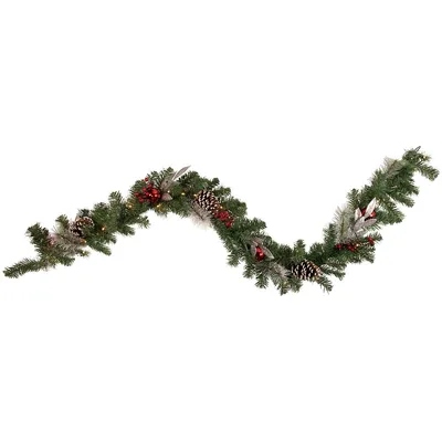 6' X 9" Pre-lit Decorated Frosted Pine Cone And Berries Artificial Christmas Garland