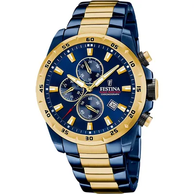 Chrono Sport Stainless Steel Watch In Gold/blue