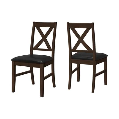 Set Of 2x 37" Cross-back Dining Chairs In Brown Solid Wood And Black Leather Look