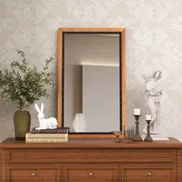 Rectangular Wall Mount Mirror 22" X 36" Wood Framed Vanity Décor Withhanging Hooks