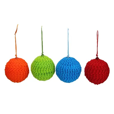 Set Of 4 Vibrantly Colored Knitted Christmas Ball Ornaments 2.5" (63.5mm)