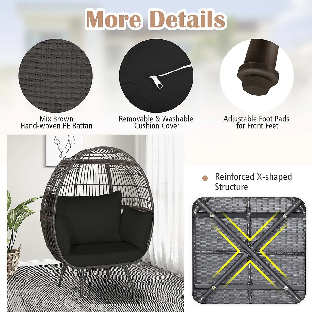 Patio Oversized Rattan Wicker Egg Chair Lounge Basket 4 Cushion Indoor & Outdoor