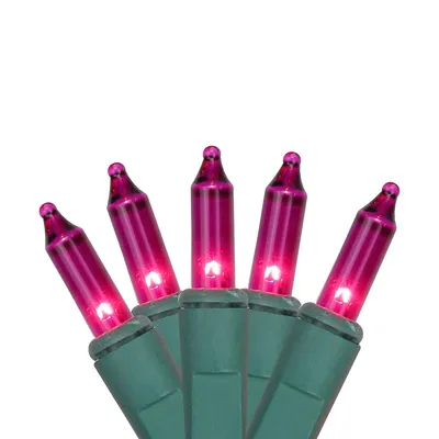 Set Of 20 Battery Operated Pink Mini Christmas Lights - Green Wire