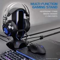 Headset Stand - Led Headphone Stand With Mouse Bungee And 2 Port Usb Hub