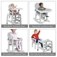3 1 Baby High Chair W/ Adjustable Seat Back And Removable Trays Beigegreypink