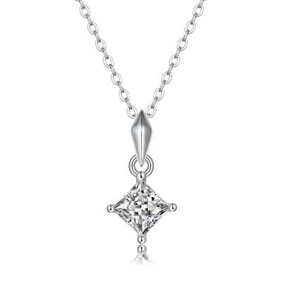 Sterling Silver with 1ctw Lab Created Moissanite Princess Solitaire Pendant Necklace