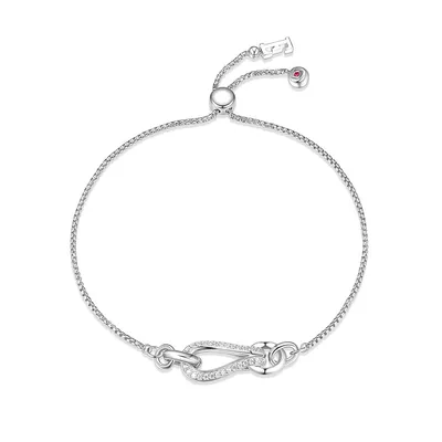 Rhodium-plated Sterling Silver Pave Cubic Zirconia Link With Slider Bracelet