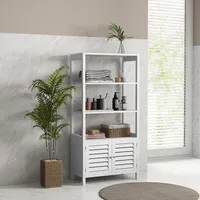 Bathroom Cabinet With Slatted Doors And 3 Open Shelves