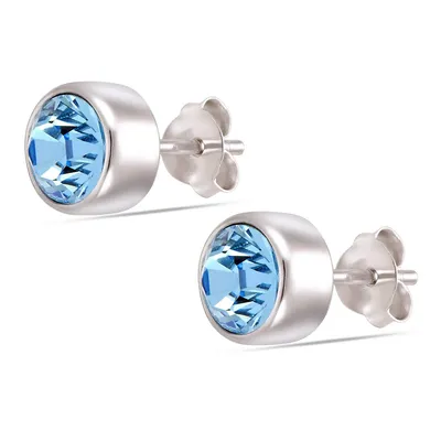 Sterling Silver Bezel Setting Aqua 5mm Crystal Stud Earring
