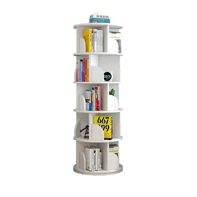 360° Rotating 5 Tier Stackable Shelves Bookshelf Organizer - White