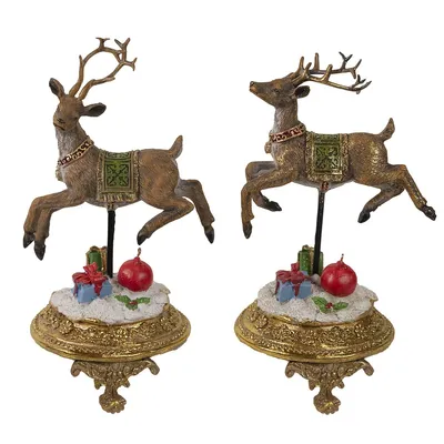 Set Of 2 Glittered Reindeer Christmas Stocking Holders 9.5"