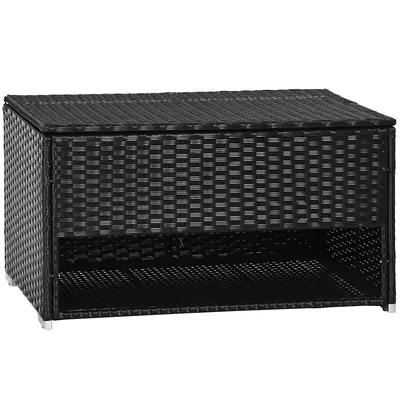 Outdoor Deck Box For Pool W/ Shoe Layer & Inner, Black