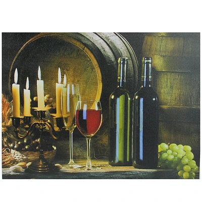 15.75" Led Lighted Flickering Candles And Wine Canvas Wall Art Decor