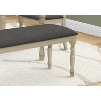 Bench, 48" Rectangular, Upholstered, Wood, Entryway, Dining Room, Kitchen, Antique Grey, Grey Fabric, Grey Solid Wood, Transitional