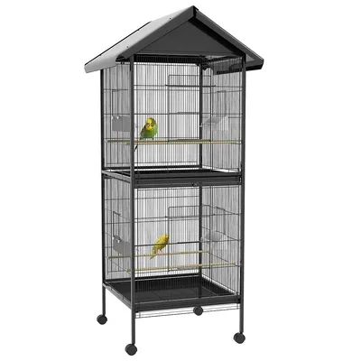 67" Bird Cage Feeder With Stand, Wheels, Accessories