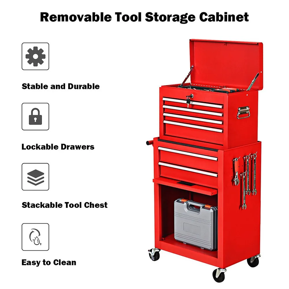 Costway 2 in 1 Rolling Cabinet Storage Chest Box Garage Toolbox