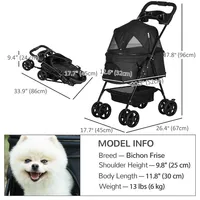 Foldable Dog Stroller With Canopy, For Miniature Dogs, Black