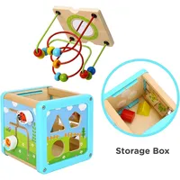 Play Cube Activity Center - 6pcs - 5-in-1 Wooden Educational Toy With Bead Maze And Shape Sorter, For Toddlers 18 Months +