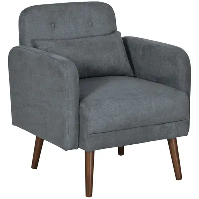 Fabric Accent Chair Armchair With Wood Legs For Bedroom Grey