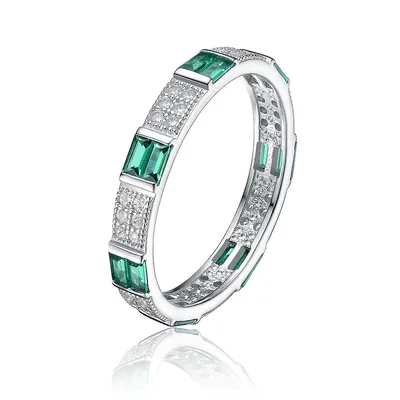 Sterling Silver White Gold Plated With Colored Cubic Zirconia Band Wedding Ring