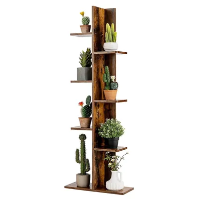 Open Concept Bookcase Plant Display Shelf Rack Storage Holder Wood Brown