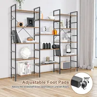 Triple Wide 5 Tiers Bookshelf Open Display Shelves W/ Metal Frame Rustic Brown