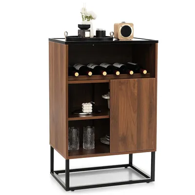 Wine Storage Cabinet Buffet Sideboard With Adjustable Shelf & Sliding Door Kitchen