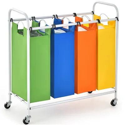 4 Bag Laundry Sorter Cart Clothes Hamper Storage Organizer Removable Bags Wheel