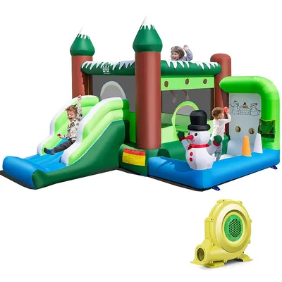 6-in-1 Winter Themed Snowman Inflatable Castle Kids Jumping House With 735w Blower