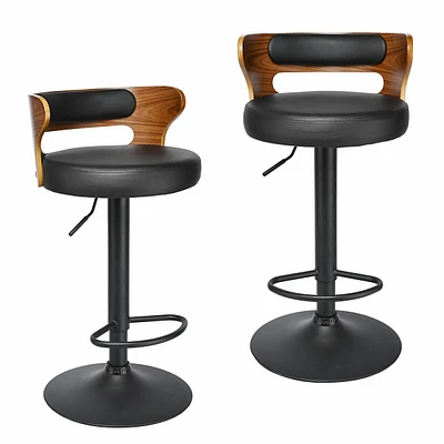 Set Of 2 Vintage Upholstered Bar Stools With Metal Footrest, Height Adjustable Swivel Dining Chair Counter Stool