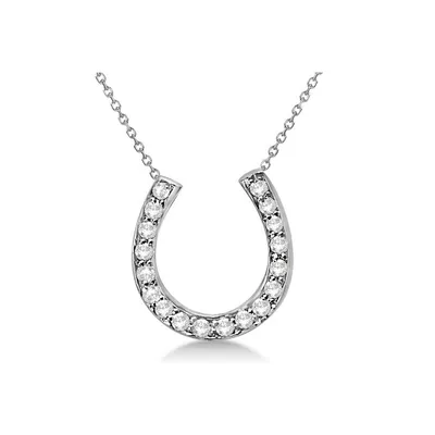 Ladies Diamond Horseshoe Pendant Necklace In 14k White Gold (0.25ct)