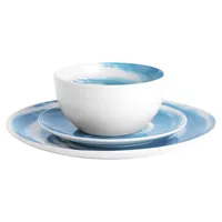 12-piece Porcelain Dinnerware Set, Service For 4, Round, Blue, Spiral Glaze