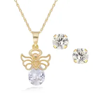 10kt 17" Angel With Cz Necklace And Cz Stud Set
