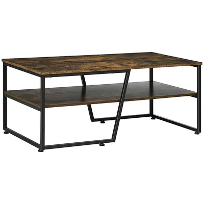 Coffee Table Centre Table W/ 2-tier Storage & Steel Frame