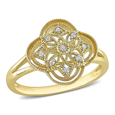 Diamond Accent Quatrefoil Filigree Ring 10k Yellow Gold