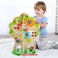 Wooden Rotating Activity Tree - Activity Center Toy With Bead Maze, Spinning Gears, Clock, Doors And More, 2 Years +