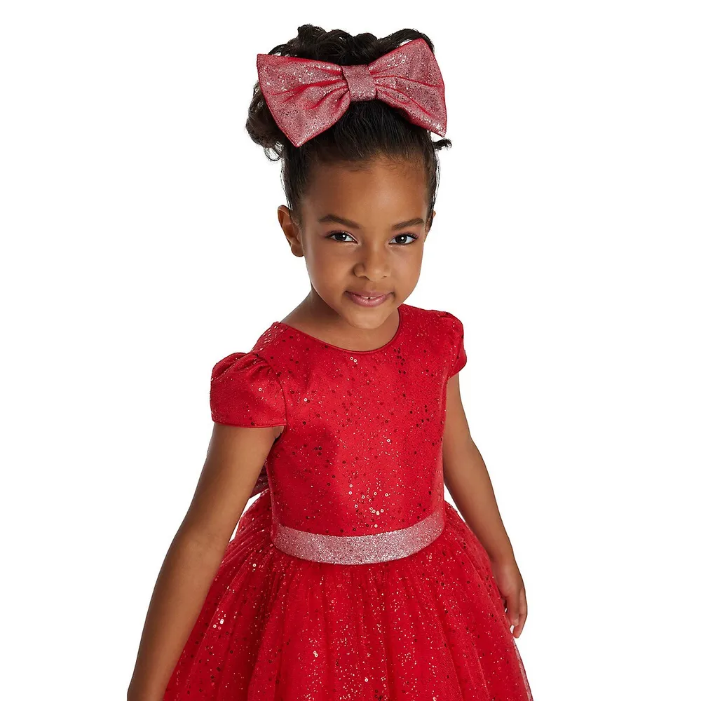 Red Glitter Holiday Dress For Girls