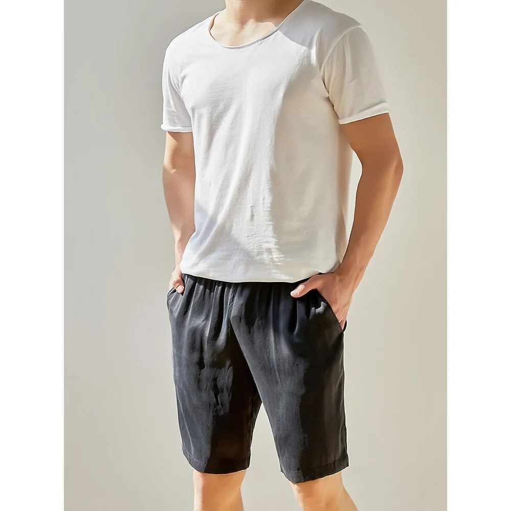 Pure Mulberry Silk Men's Shorts | Mid Waist | 19 Momme Sueded Silk Charmeuse