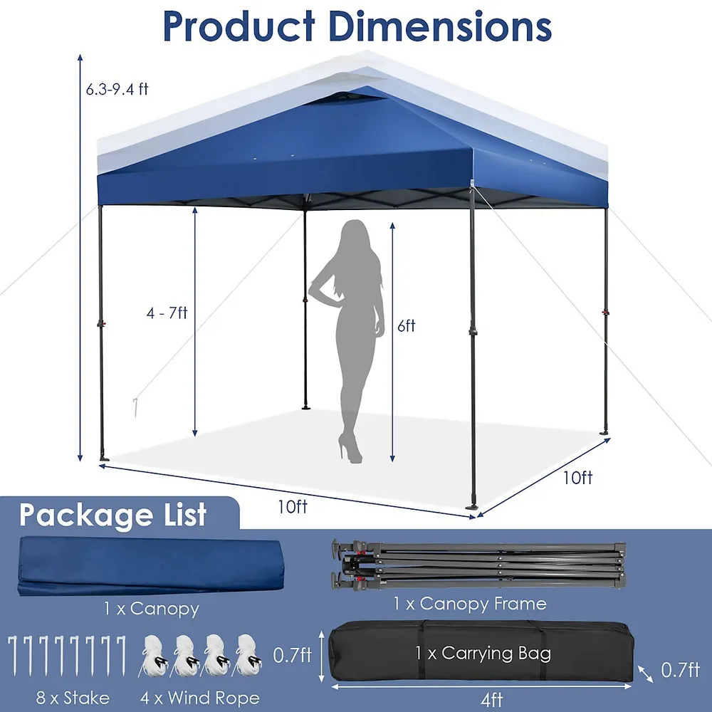 Costway 10 X 10 Ft Beach Sunshade Canopy Upf50+ With Carry Bag &8