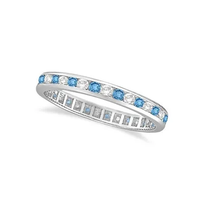 Blue Topaz And Diamond Channel-set Eternity Ring 14k White Gold (1.04ct)