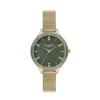 Ladies Lc07388.170 3 Hand Yellow Gold Watch With A Yellow Gold Mesh Band And A Green Dial