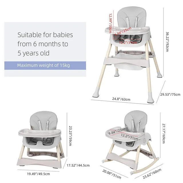 Portable Folding High Chair with Adjustable Tray for Babies and Toddlers,  Grey - LIVINGbasics®