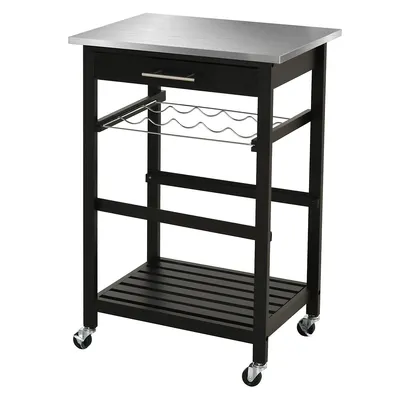 Stainless Steel Top Kitchen Cart W/ Wine Rack