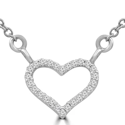 0.07 Ct Round Vs1 F Diamond Heart Necklace 14k White Gold