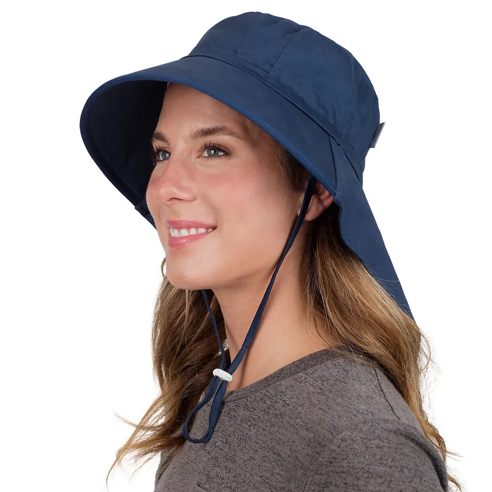 Jan & Jul Adult Cotton Adventure Sun Hat With Neck Flap, Wide Brim UPF50+ Women UV - Purple Daisy